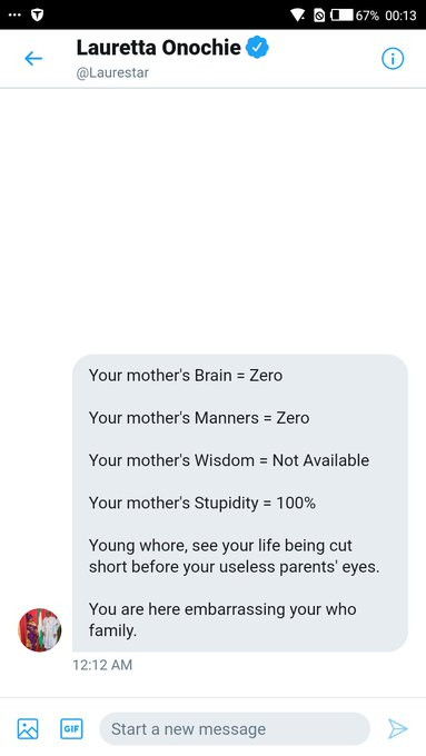 Nigerian lady accuses President Buhari's media aide lauretta onochie of issuing death threats to her shares screenshot dm class=