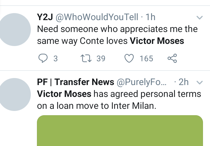 The internet reacts after Inter Milan agree terms with Victor Moses over loan move 