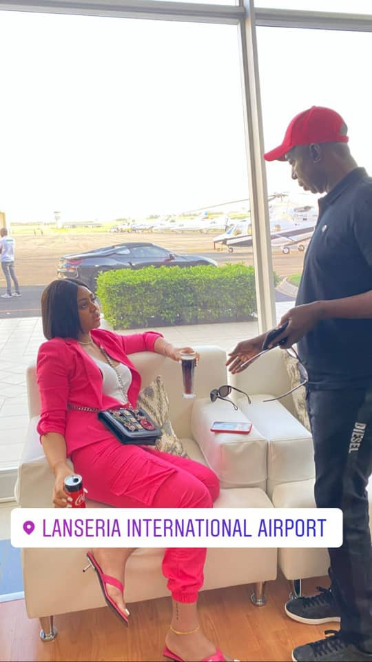 Actress Regina Daniels with her husband, Ned Nwoko, and her mother, Rita Daniels in South Africa