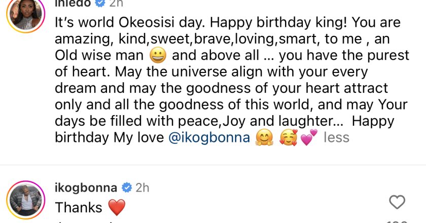 "Happy birthday, my love. Happy birthday, king!" – Actress Ini Edo showers encomium on her man, actor Ik Ogbonna, as he turns a year older today
