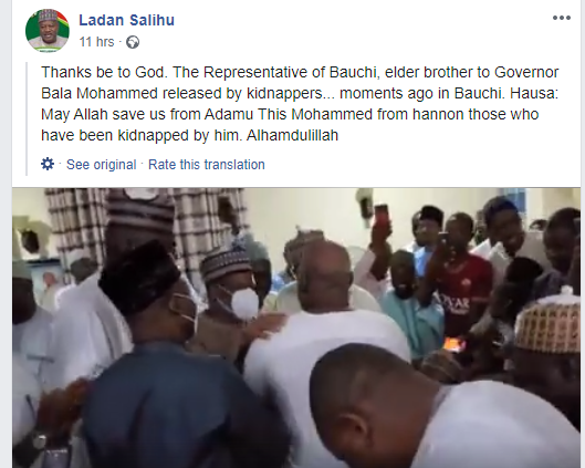 Abducted brother of Bauchi governor regains freedom