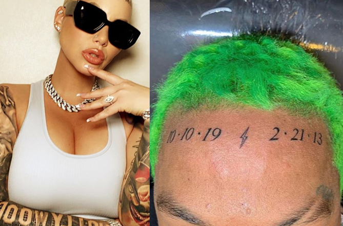 Amber Rose and her partner Alexander “AE” Edwards opt for forehead tattoos as a tribute to their children