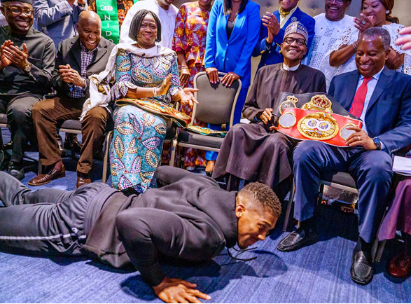 President Buhari Receives World Heavy Championship Belts from Anthony Joshua in London (Photos)