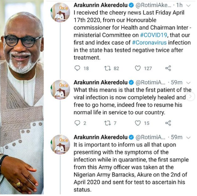 Army officer who was Ondo state’s Index case of Coronavirus, has recovered