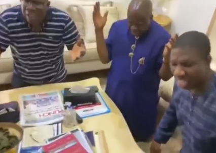 Bayelsa state governor, Duoye Diri, in deep worship after Supreme court upheld his election (video)