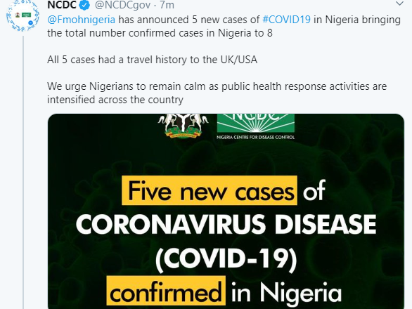 Confirmation from FG: New instances of Coronavirus reported in Nigeria