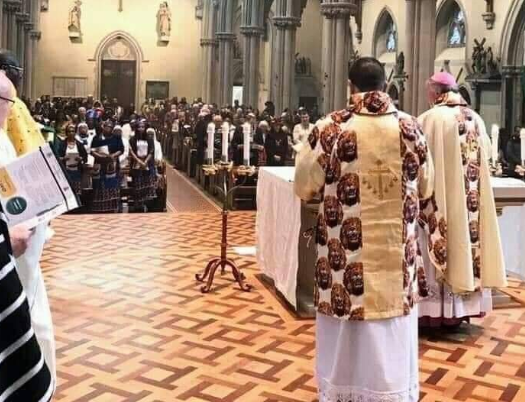 Catholic Bishop and Priests in Isi-Agu Vestments Celebrate Mass (photos)