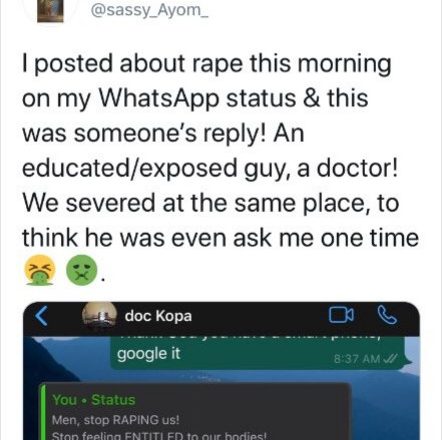 Outrage as Medical Doctor Jokes About Rape and Blames Women for Provoking It with Their Clothing Choices