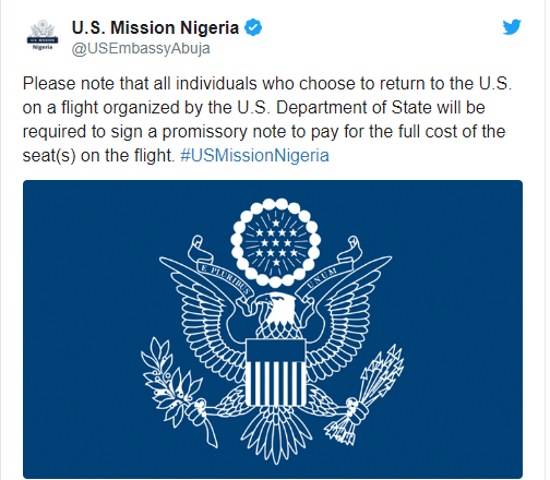 Coronavirus: American citizens in Nigeria told to pay for their flight evacuation 