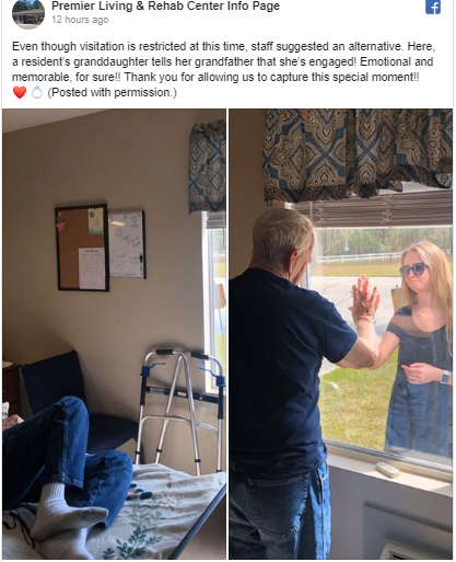  Coronavirus: Heartbreaking photos show woman showing off her engagement ring to her grandfather through the window of his nursing home because she can