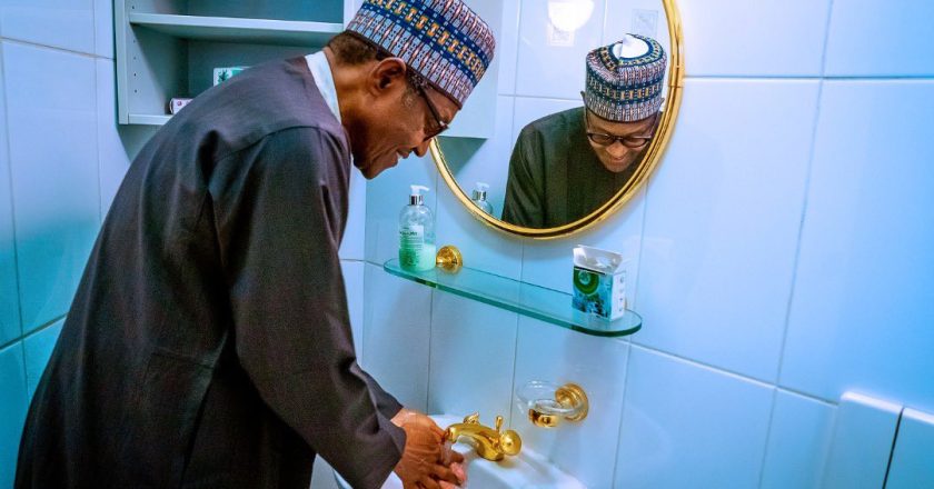 The Presidency Shares Images of President Buhari Demonstrating Hand Washing Amidst Coronavirus Crisis