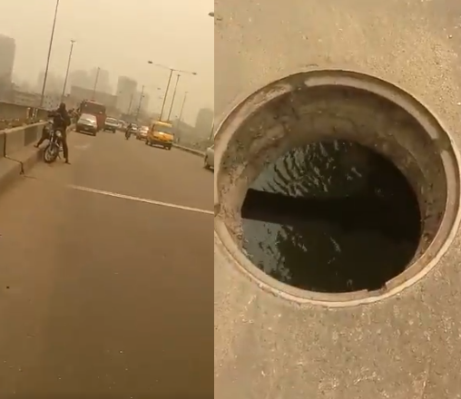 Darey Art Alade draws the attention of the government to an open manhole on Idumota bridge that poses a threat to lives (video)