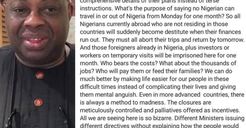 Dele Momodu expresses his displeasure as FG bars international flights from coming into the country