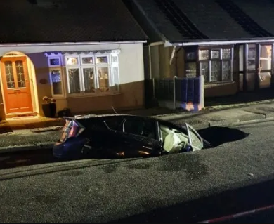 Driver lucky to be alive after sinkhole swallowed car during Storm Ciara