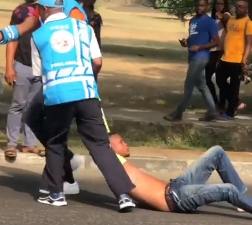 FRSC officials accused of beating man to a pulp and dragging his unconscious body along the road in Calabar (video)