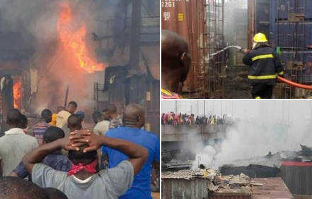 Fire guts popular Apongbon market in Lagos (photos)
