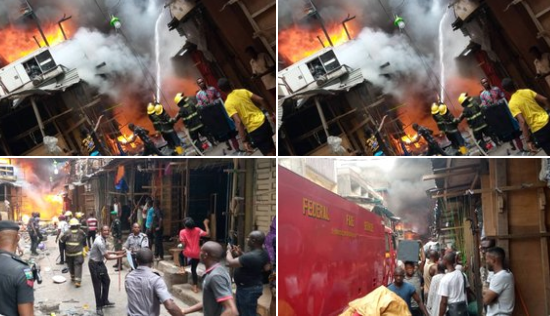 Fire outbreak again at Balogun market in Lagos (photos/video)