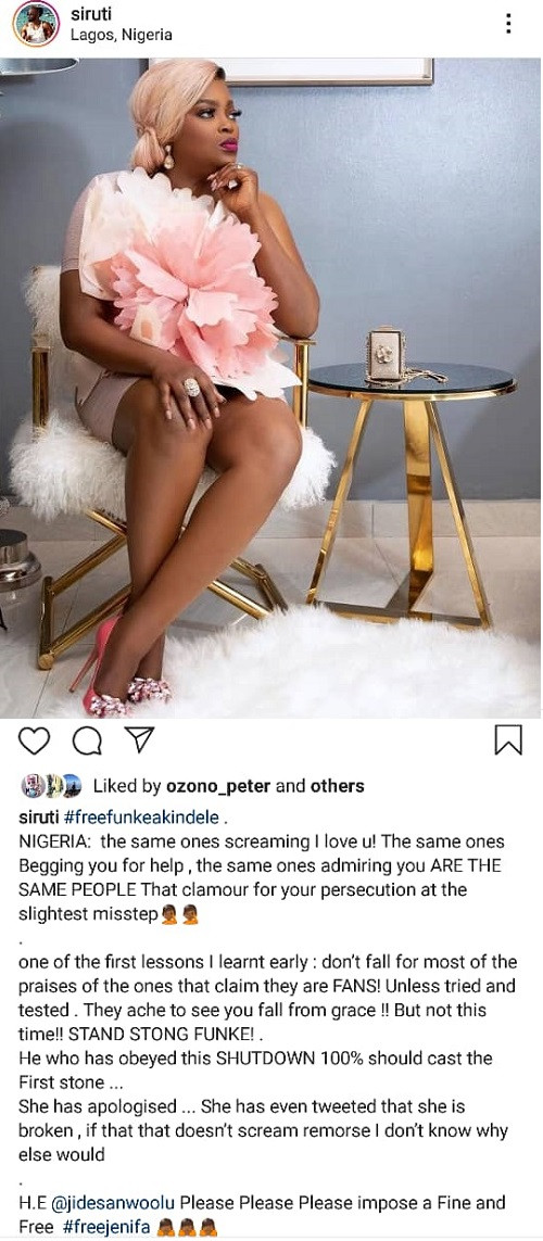 He who has obeyed this shutdown 100% should cast the first stone - Uti Nwachukwu slams hypocrites as he pleads with Governor Sanwo-Olu to release Funke Akindele