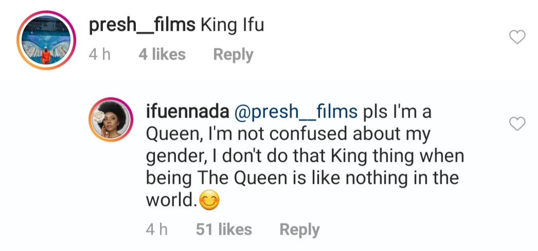 Ifuennada clarifies her gender identity after being referred to as King by a follower