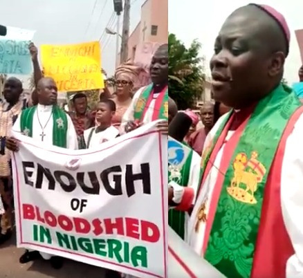 Insecurity: Bishop of Methodist Church Ikeja leads protest march in Lagos, says president Buhari knows those holding Leah Sharibu (video)
