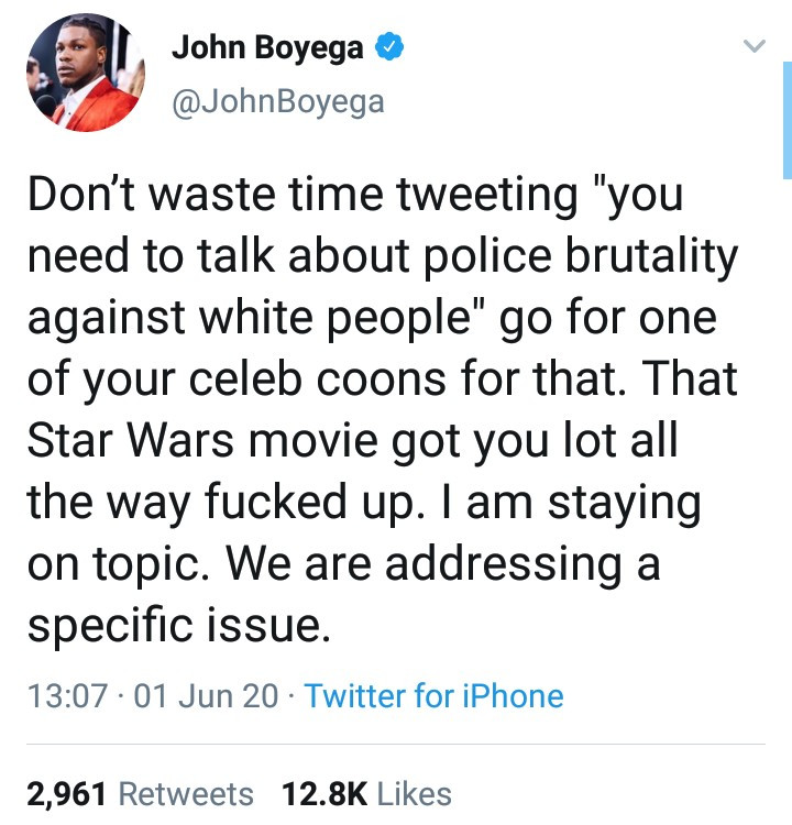 John Boyega hits out at those telling him to also address police brutality against White people