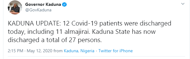 Kaduna state discharges 12 Coronavirus patients 