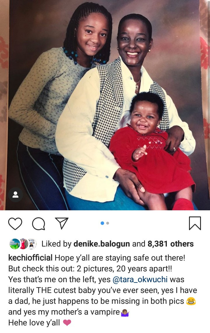 Kechi Okwuchi shares photos of herself with her mum and sister taken 20 years apart