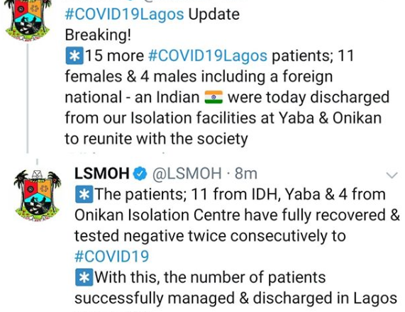 Lagos discharges Indian, 14 Nigerians after testing negative for Coronavirus