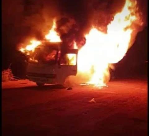 Lobi Stars FC players narrowly escape death as team bus goes up in flame (photos/video)