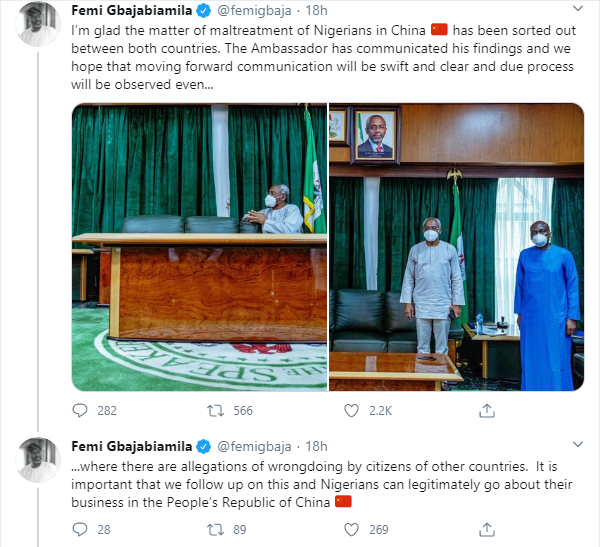 Maltreatment of Nigerians in China has been sorted out - Speaker, Femi Gbajabiamila