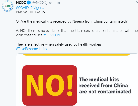 Medical kits received from China are not contaminated- NCDC