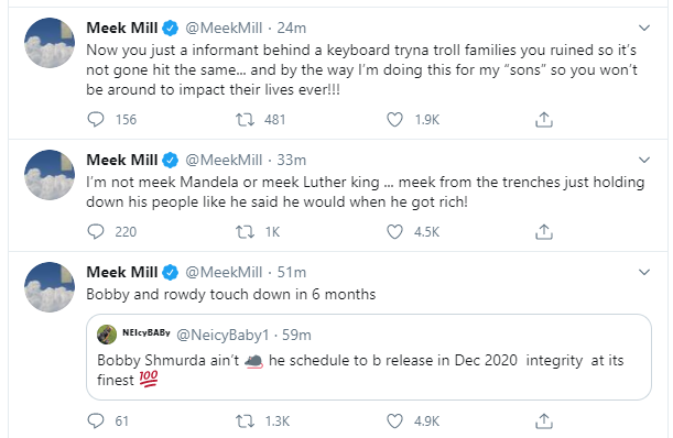 Meek Mill says Tekashi 6ix9ine should apologize for being a 