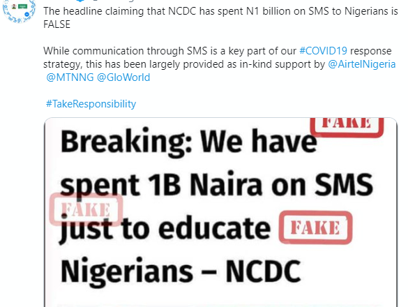 NCDC refutes allegations of utilizing N1bn on transmitting SMS to Nigerians