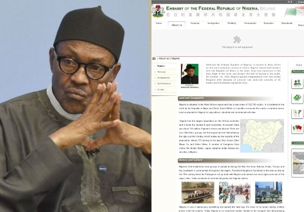 Nigerian Embassy in China still displays Jonathan as President on its website despite Buhari’s Presidency for nearly 5 years
