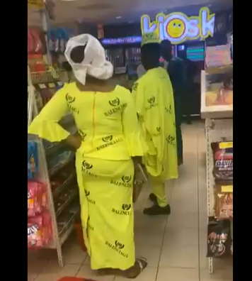 Nigerian couple's "Balenciaga" native attire amuses Twitter users after they were seen shopping at a mall in Ilorin (video)