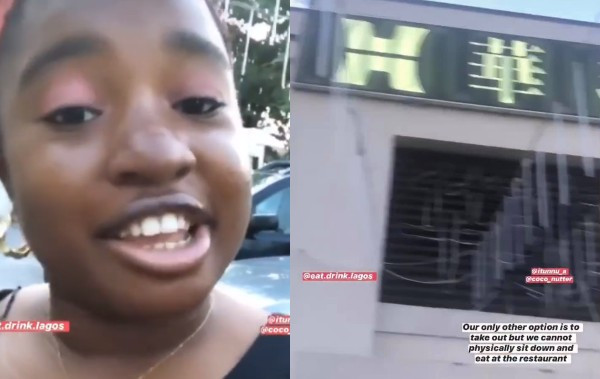 Nigerian lady calls out Chinese restaurant in Lagos that allegedly asked her and her friend to leave because they are blacks (video)
