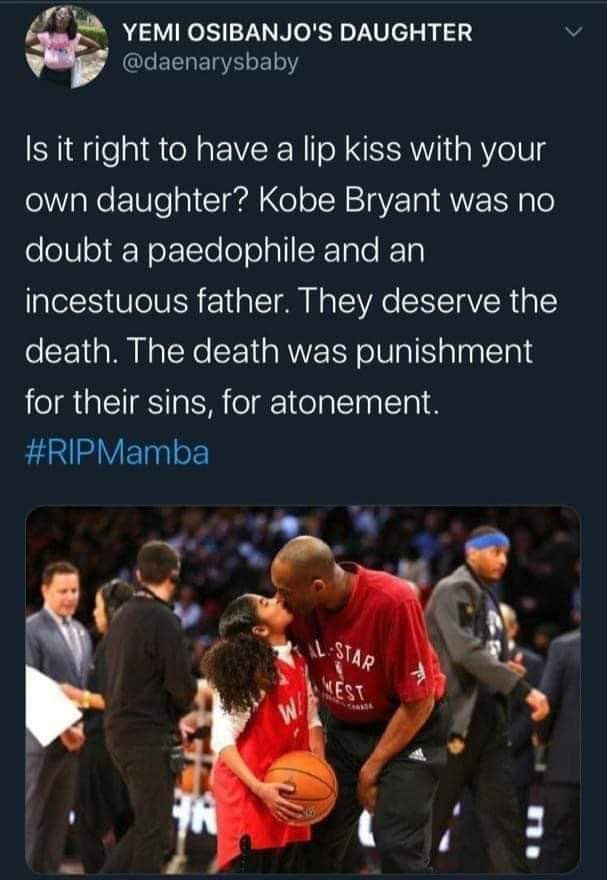 Nigerian lady dragged by Twitter users after saying Kobe Bryant and Gianna deserved to die over an incestuous relationship