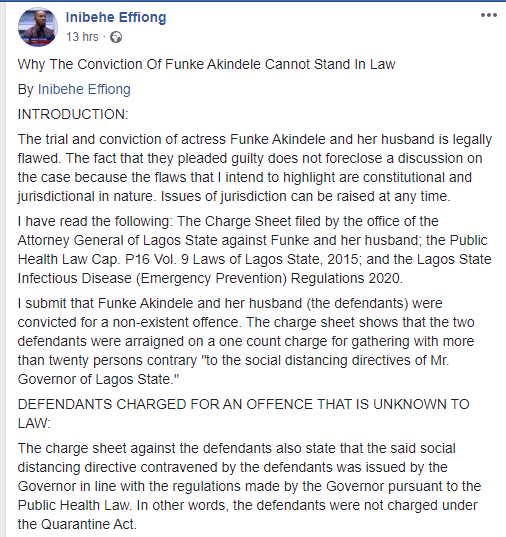 Nigerian lawyer argues why Funke Akindele and JJC Skillz