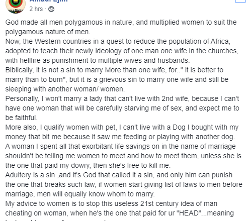 Nigerian man’s Controversial Views on Marriage
