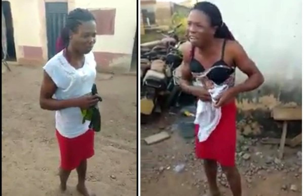 Nigerian man who has been working as a female househelp, forced to remove his cloths after being caught (video)