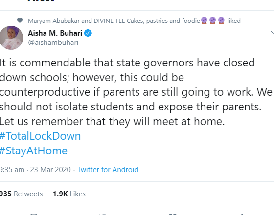 Nigerians’ reaction to Aisha Buhari’s call for parents to stay at home with kids