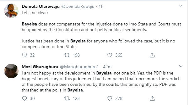 Nigerians react to Supreme Court judgement which sacked David Lyon as winner of Bayelsa Governorship election 