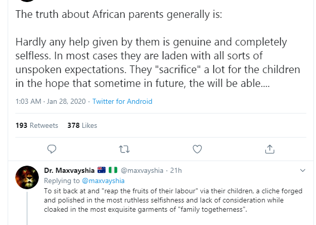 An observation on the nature of help given by African parents to their children on Twitter