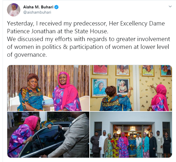 Patience Jonathan visits Aisha Buhari (photos)