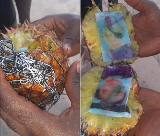 Photo of a lady and man found in a pineapple which washed ashore