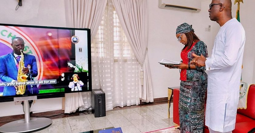 Photos: Governor Babajide Sanwo, Governor Fayemi worship online at Easter