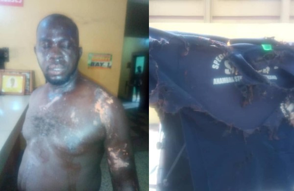 Policemen attacked with 'acid' by angry youths in Nkpor after a young man was killed in the Anambra community (photos/video)