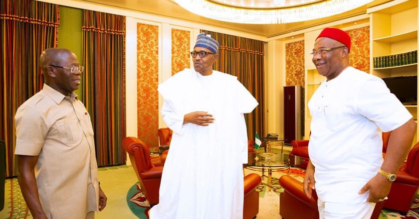 President Buhari receives new Imo governor, Hope Uzodinma, in the state house (photos)