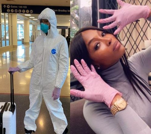 Supermodel Naomi Campbell turns up for flight in full hazmat suit, goggles, face mask and rubber gloves