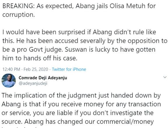 Deji Adeyanju highlights the consequence of Olisa Metuh’s conviction